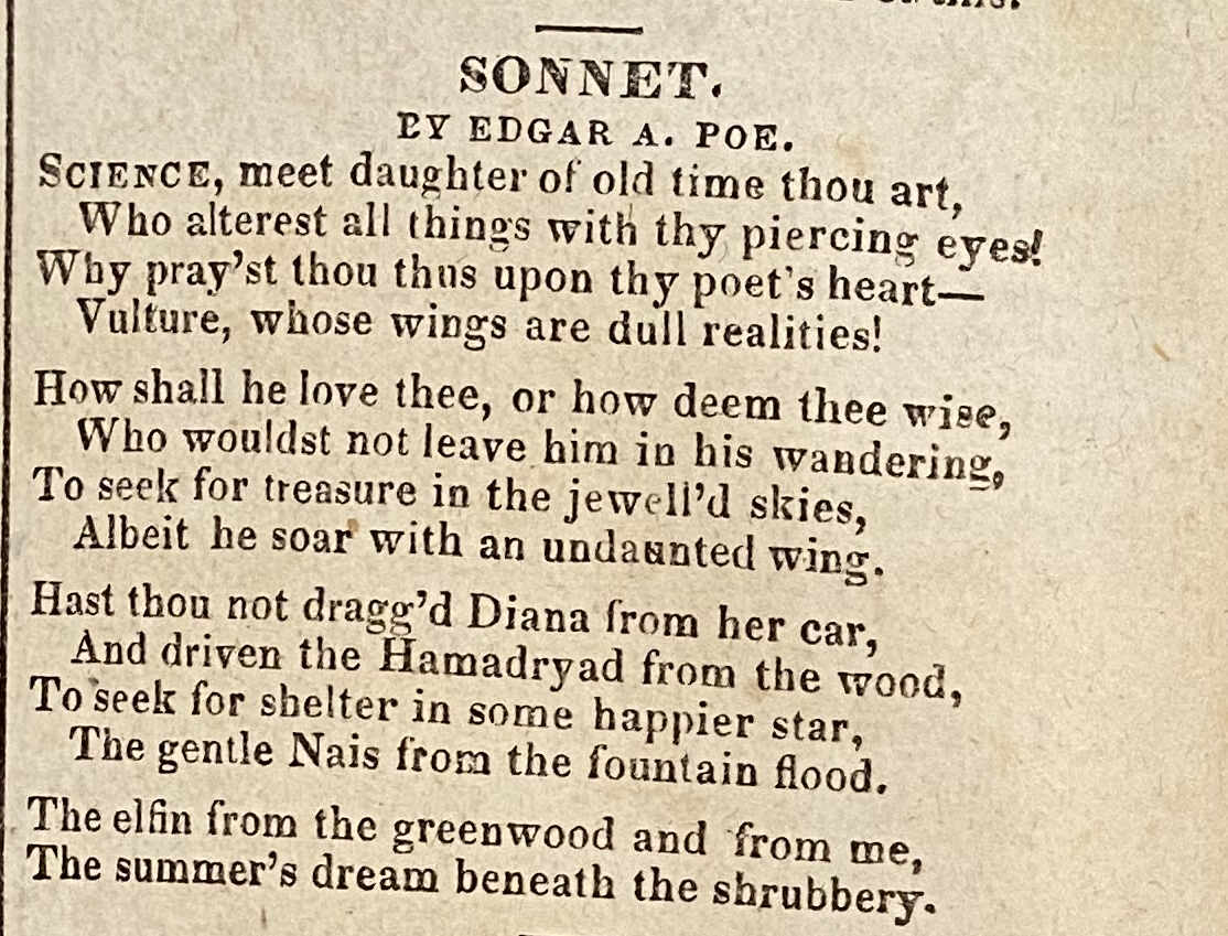 Poe Sonnet | The 19th Century Rare Book and Photograph Shop